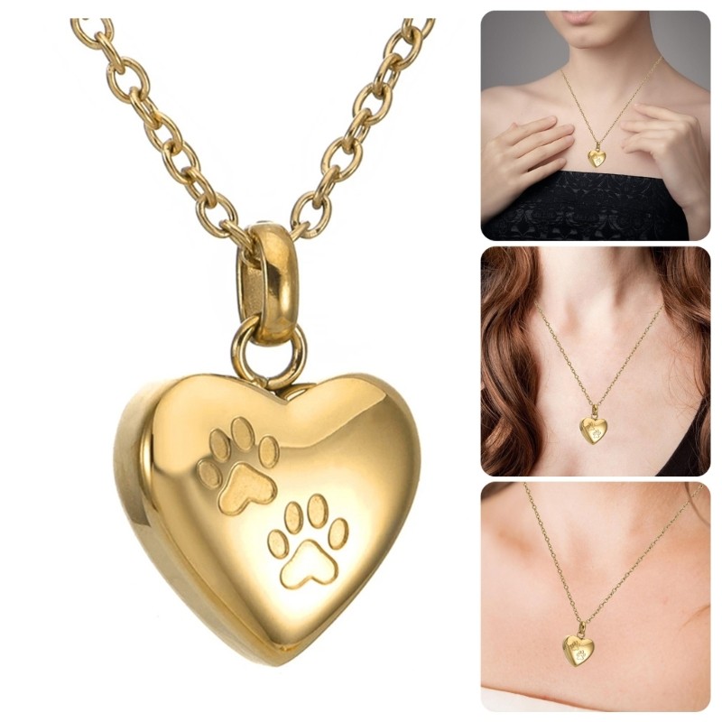 Yu Pet Cremation เครื่องประดับสําหรับสุนัขแมวสัตว์เลี้ยง Urn สร้อยคอ Paws พิมพ์หัวใจสัตว์เลี้ยงอนุสร
