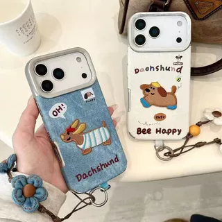 เคสกันกระแทก ลายคาวบอยปักสุนัข พร้อมสายคล้องมือ สำหรับ iPhone 17​promax 16 15Plus 14 13 12