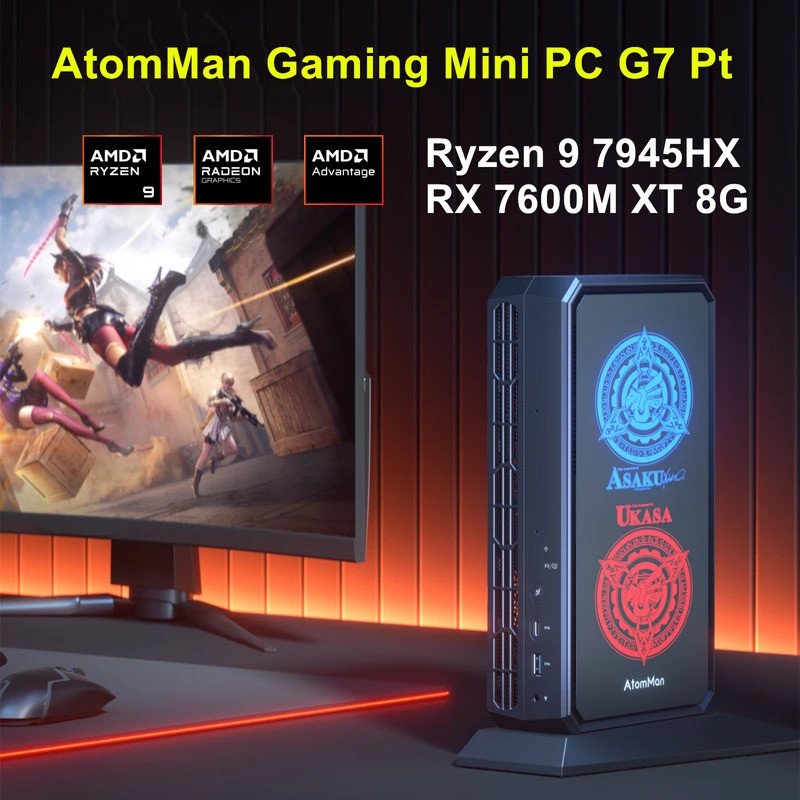 AtomMan Gaming Mini PC G7 Pt AMD Ryzen 9 7945HX RX 7600M XT 8G Win 11 Worlds First AMD Advantage Cer