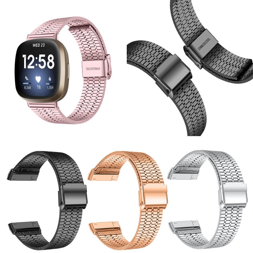 เหมาะสําหรับ fitbit versa3 สายนาฬิกาสแตนเลสเจ็ดสายลูกปัดความรู้สึกโลหะคู่ปลอดภัยสายคล้องคอ 3QFE