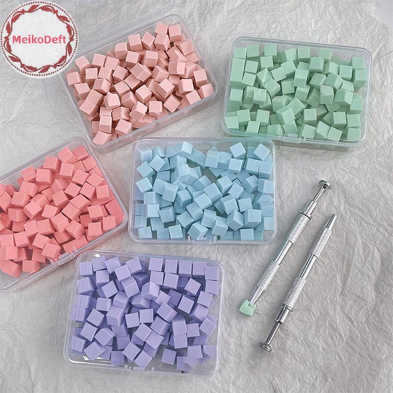 MeikoDeft ชุดฟองน้ําเกลี่ยเล็บสี่เหลี่ยม 50/100 ชิ้น พร้อมแปรงเจลและปากกาฟองน้ําสําหรับไล่สีเล็บ TH