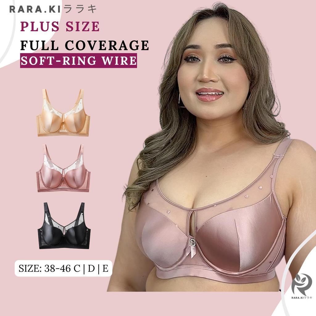 RARAKI PSFF 018 Plus-Size Bra Seamless Full Coverage Size 38-46 C/D/E Cup 4-Hook Soft-Ring Wire Adju