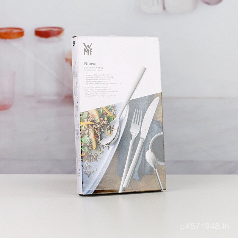 ชุดตารางช้อนหยิบชุด 4 ชิ้น Futengbao คุณภาพตารางส้อมมีด WMF ชุดบนโต๊ะอาหารตะวันตก Nuova เยอรมนี 5MLM