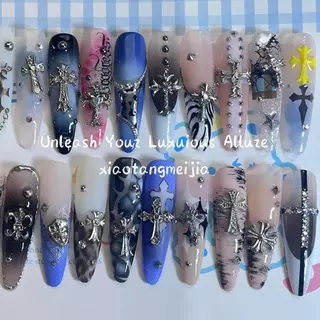 10ชิ้นชุดทําเล็บมือเครื่องประดับโลหะเงินโลหะผสมข้ามดาวกระจาย456ย้อนยุคสไตล์พังก์เล็บแต่งเล็บ