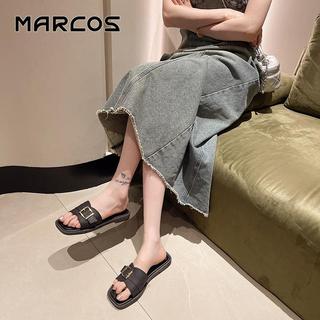 MARCOS รองเท้าแตะเกาหลีสำหรับผู้หญิง ดีไซน์มินิมอล ระบายอากาศ กันลื่น รองเท้าแตะส้นแบนสำหรับผู้หญิง มีให้เลือกหลายสี #07