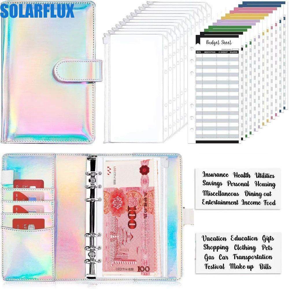 SOLARFLUX ซองท้าทายโน้ตบุ๊ค,เงินสด Budget PU หนัง Budget Binder, Budget Planner หลวม-leaf กระเป๋าที่