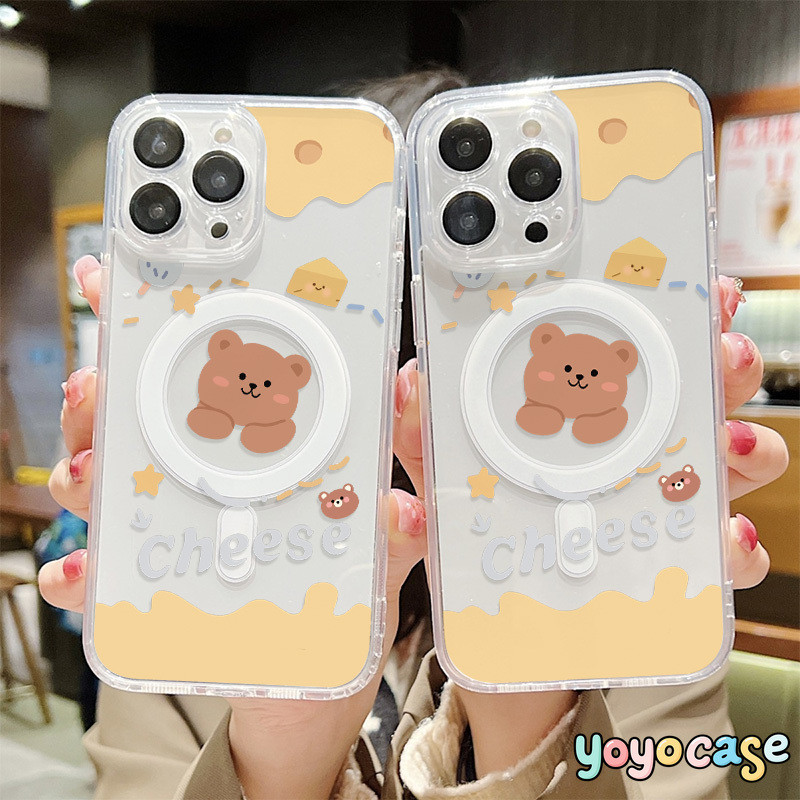 เคสไอโฟน 11 สำหรับ iPhone 15 17 16 13 12 14 Pro Max 7 16 15 14 8 Plus X XR XS Max ฝาปิดชาร์จแม่เหล็ก สวีทแบร์ชีส สุดหรู