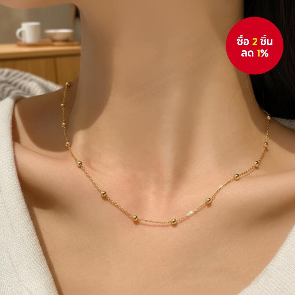 สร้อยคอลูกปัดทอง L10 ชุบทอง สําหรับผู้หญิง สายโซ่สแตนเลส สไตล์เรียบง่าย