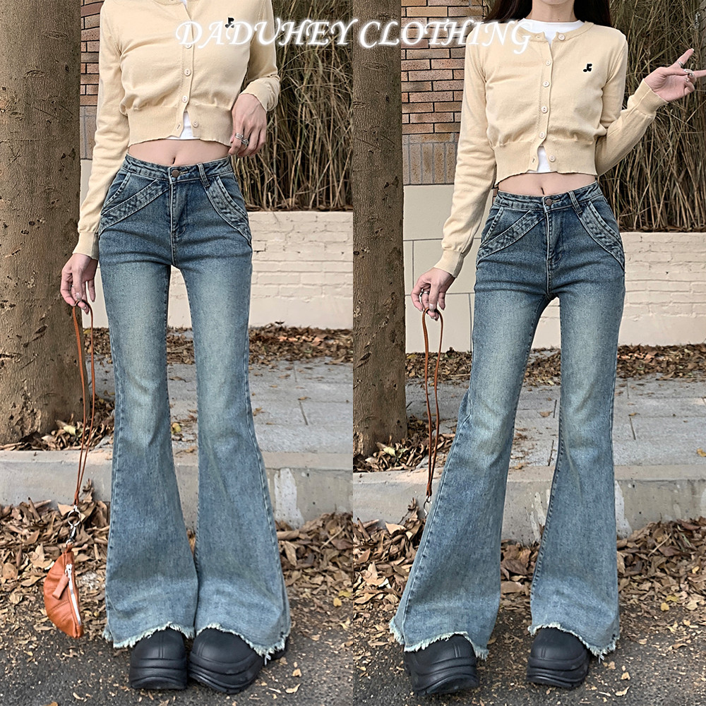 Women's Jeans Slightly Flared High Waist Loose Jeans Korean Style Easy to Match Popular