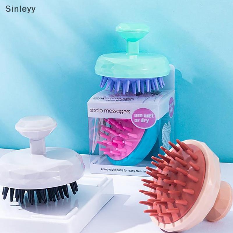 NLE แปรงทําความสะอาดหนังศีรษะนวดขัดหนังศีรษะซิลิโคนแชมพูแปรงมือถือหวีนวดศีรษะหวีสระผมสําหรับการเจริญ