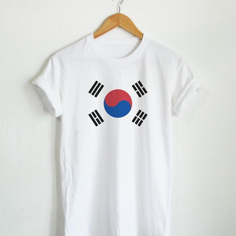 S-5XL เสื้อยืดลาย ธงชาติ เกาหลี ประเทศเกาหลีใต้ South Korea Flag เสื้อยืดสกรีน แขนสั้น คอกลม