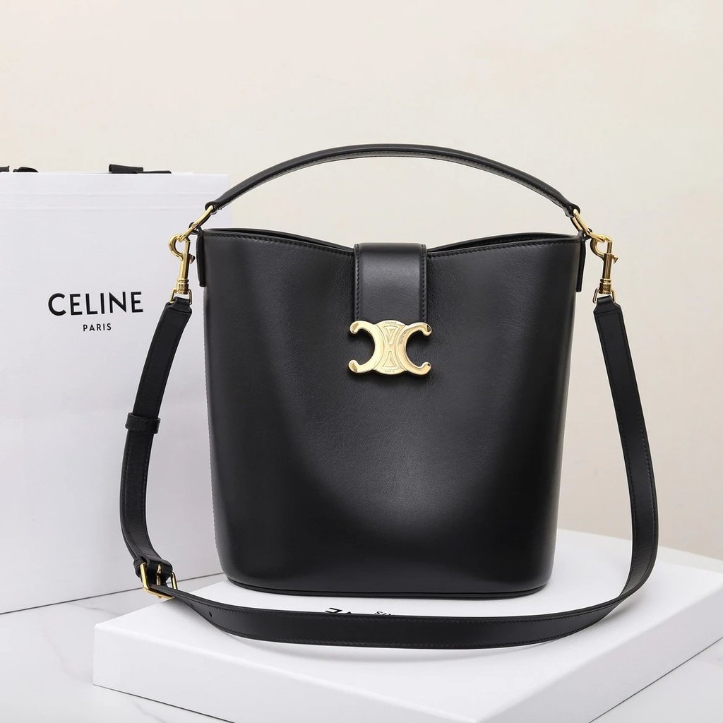 CELINE CELINE กระเป๋าผู้หญิง LOUISE Smooth Calfskin One-Shoulder Portable Bucket Bag