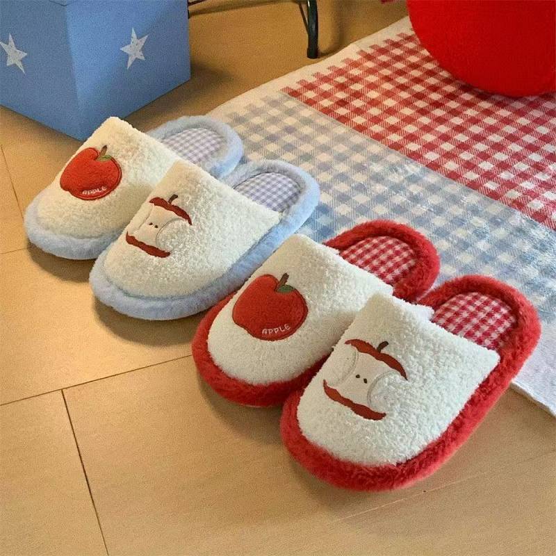 New Cute Red Apple Personality All-Match Cotton Slippers Men and Women Insulated Cotton-Padded Shoes