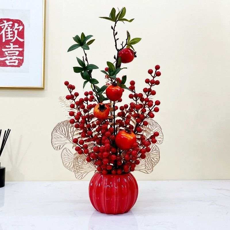 ของตกแต่งปีใหม่ดอกไม้และผลไม้ปลอมสีแดง สำหรับตกแต่งบ้านและห้องนั่งเล่นให้น่าอยู่ - รูปที่ 7