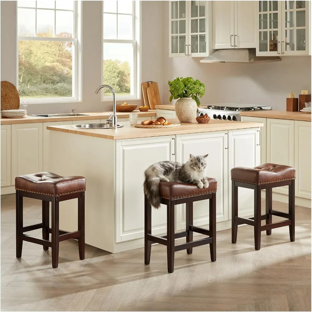 ห้องครัวเคาน์เตอร์สตูล,24 นิ้ว Barstools ไม้สตูล,ผ้าห้องครัว Island สตูลที่นั่งอาน Backless Counter 