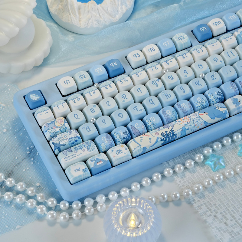 Underwater World Thai Keycaps Blue PBT Material MOA Profile DYE-sublimation Key Caps for MX Switches Mechanical Gamer Keyboard