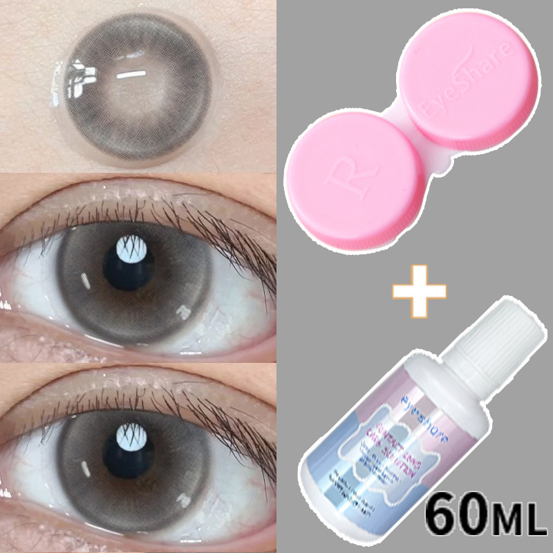 （COD）คอนแทคเลนส์สีเทาอ่อน MONTREAL ใหม่ ตาโตน่ารัก คอนแทคเลนส์สี + น้ำยาทำความสะอาด 60 มล จัดส่งฟรี