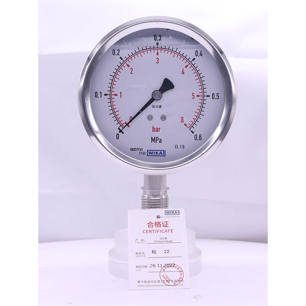 เครื่องวัดความดัน WIKA สแตนเลส นำเข้าจากเยอรมนี แบบกันกระแทก มาตรฐาน EN837-1.Dial G1/2