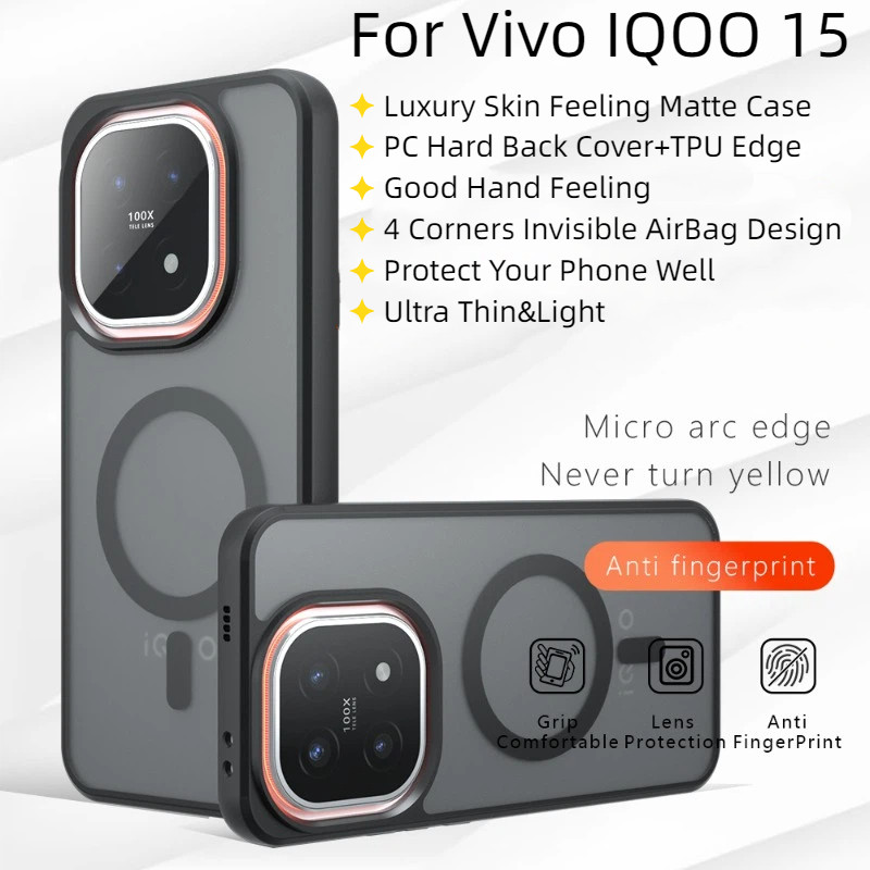 สําหรับVivo IQOO15 IQoo 15 กรณีหรูหราผิวรู้สึกMatte Black PC Hardแม่เหล็กฝาครอบโทรศัพท์ปลอกสําหรับVi
