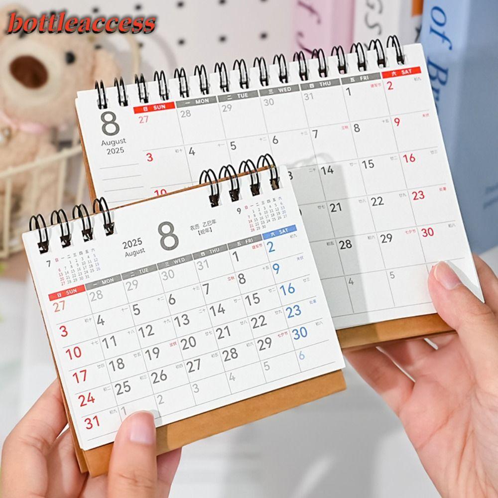 BOTTLEACCESS 2026 ปฏิทินตั้งโต๊ะ, ตกแต่งเดสก์ท็อปปฏิทินขนาดเล็กแบบพกพา, ขดลวดเรียบง่ายวางแผนรายวันอุปกรณ์สํานักงานโรงเรียน