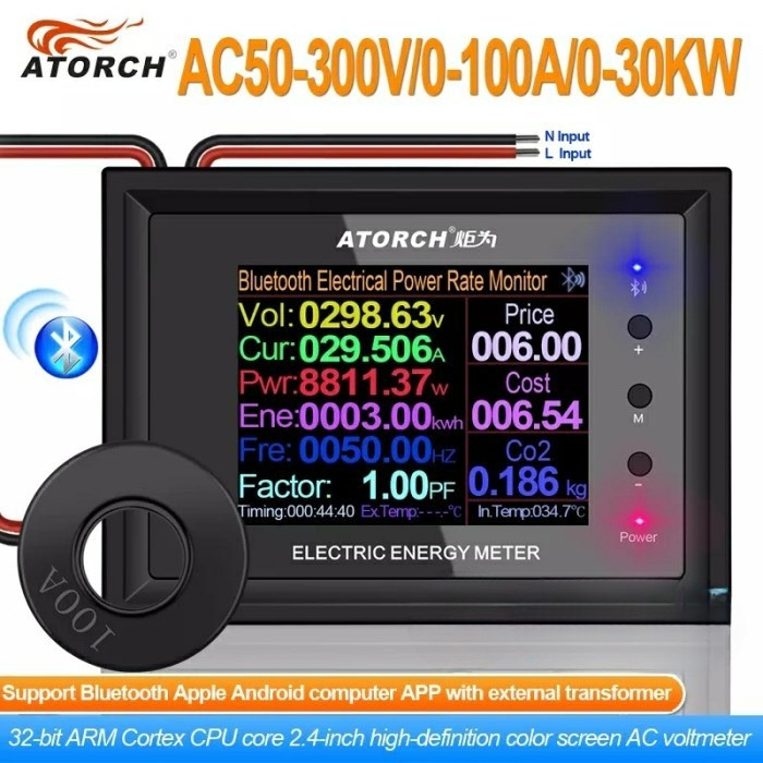 AT24C AC 300V 100A บลูทูธ WattMeter Power kWh เมตร ATORCH