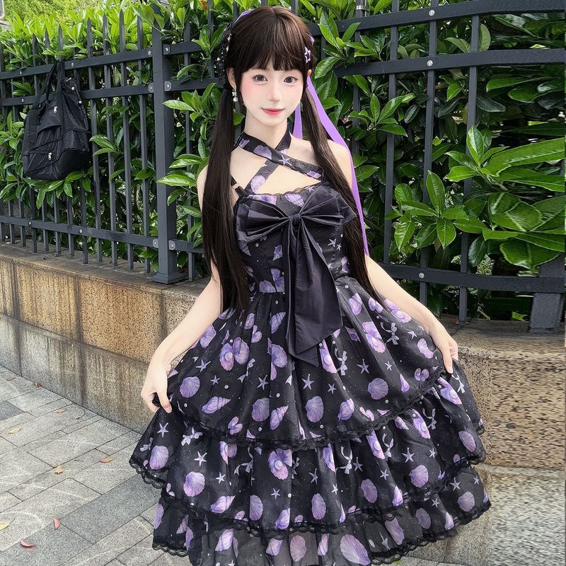 星愿喵Lolita全款【海屿星辰】正版jsk吊带裙甜美可爱挂脖洛丽塔7.2 Star Wish Cat Lolita ราคาเต็ม [Island of Stars] ชุดเดรส JSK คอ