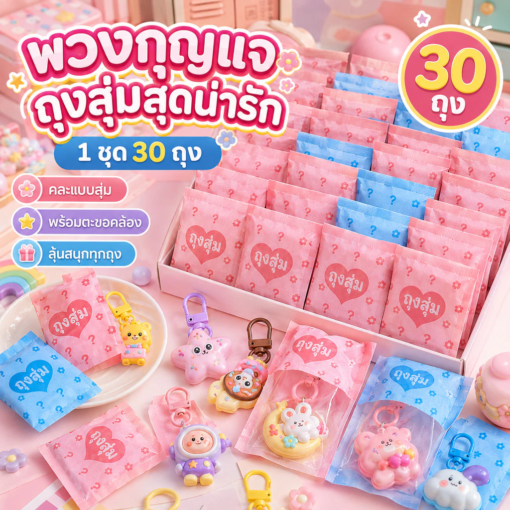🔥CODพร้อมส่ง🔥ถุงสุ่มพวงกุญแจ (1 ชุด 30 ถุง） คละลายน่ารักจากไทย Capybara พวงกุญแจ น่ารัก พวงกุญแจน่ารัก