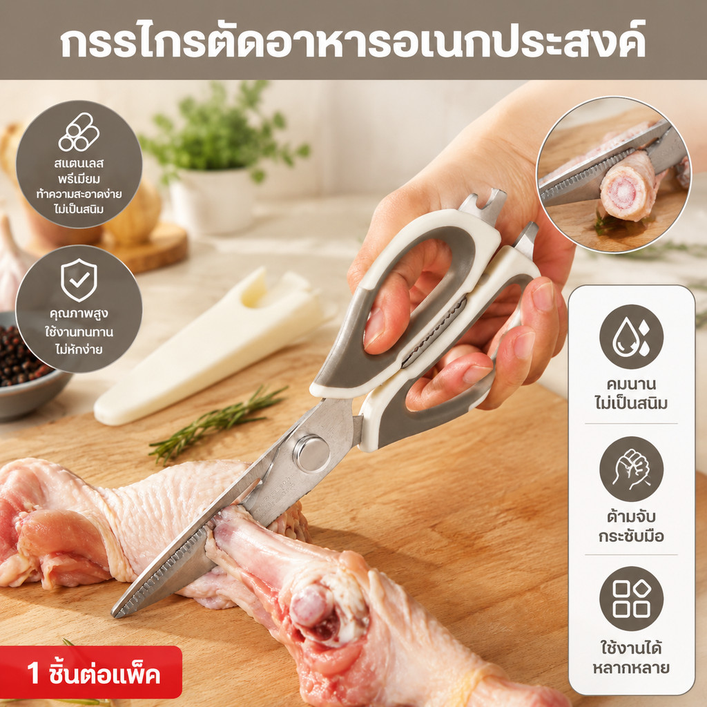 ร้านคนไทย!🔥กรรไกรครัวพร้อมปลอก✂️ขนาด 9 นิ้ว ถอดล้างได้ รุ่น อีซี่ Easy Detachable Kitchen Scissors with Sheath
