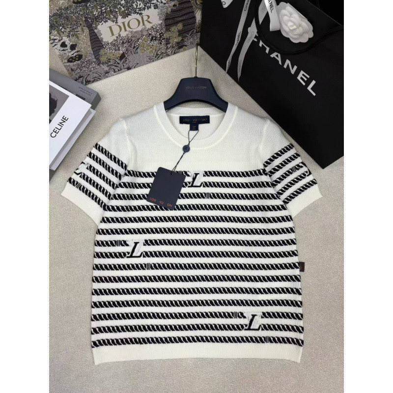 JV6Y L1s-v #Spring ฤดูร้อนรอบคอถักแขนสั้น Contrast สี Jacquard ลาย Letter Design All-Match Slimmer ด