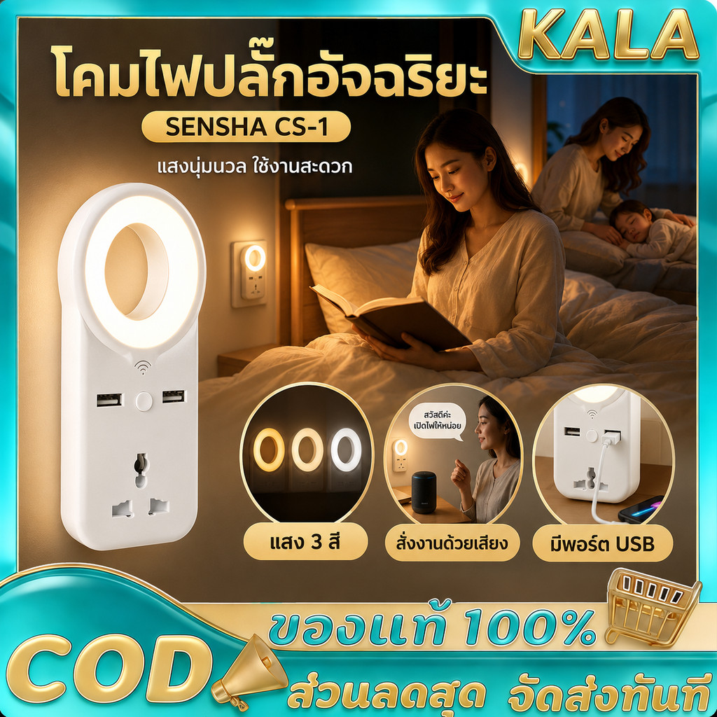โคมไฟ LED พร้อมปลั๊กไฟในตัว ปรับอุณหภูมิแสงได้ 3ระดับ มีช่อง USB แสงนุ่มสบายตา เหมาะสำหรับห้องนอน ห้องนั่งเล่น โต๊ะทำงาน