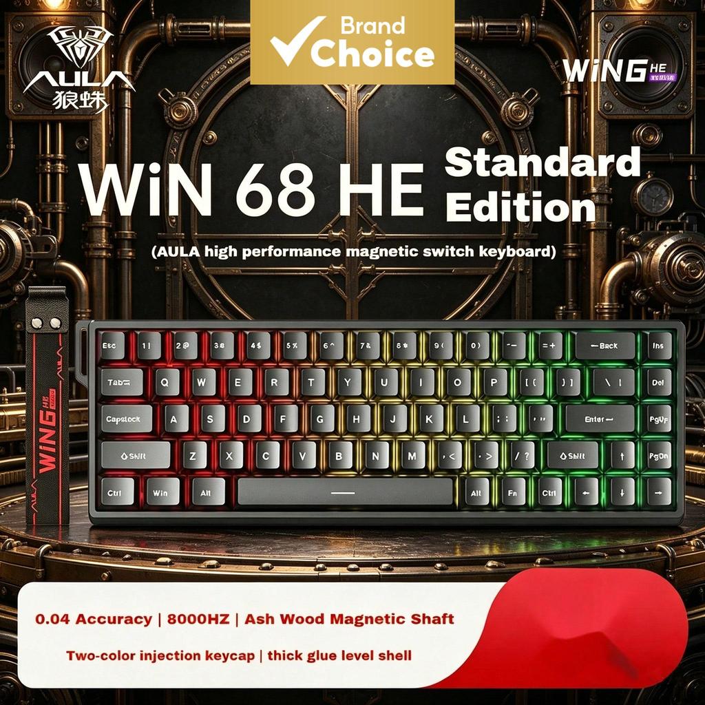 AULA WIN68 HE Hall Effect คีย์บอร์ด 8K RT คีย์บอร์ดเกม Hot Swap คีย์บอร์ดเงียบ 68 RGB PBT Keycaps