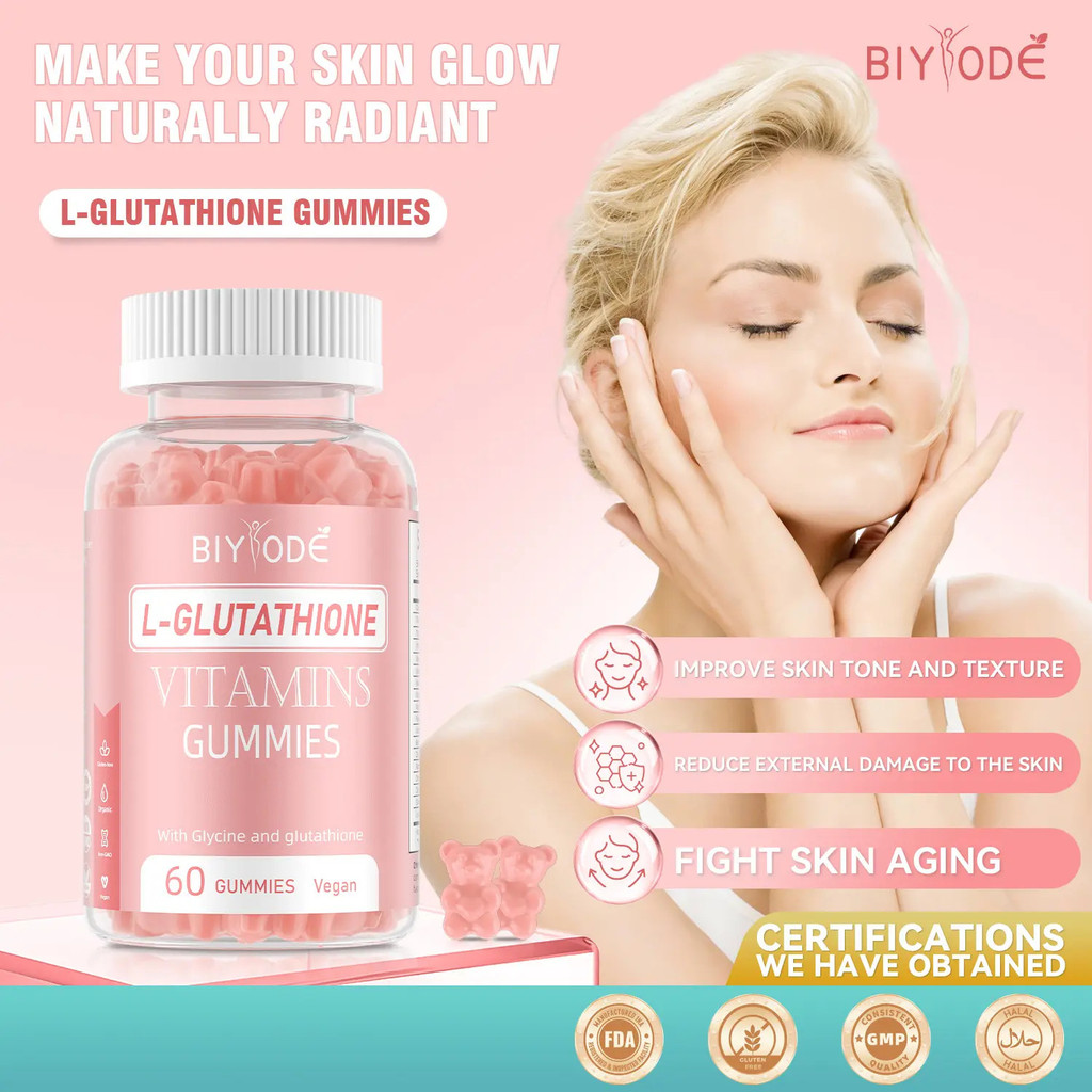 BIYODE L-Glutathione Gummies 60 Count กัมมี่ผิวขาว อาหารเสริม Vegetar Biotin & L-กลูตาไธโอน | ด้วยวิ