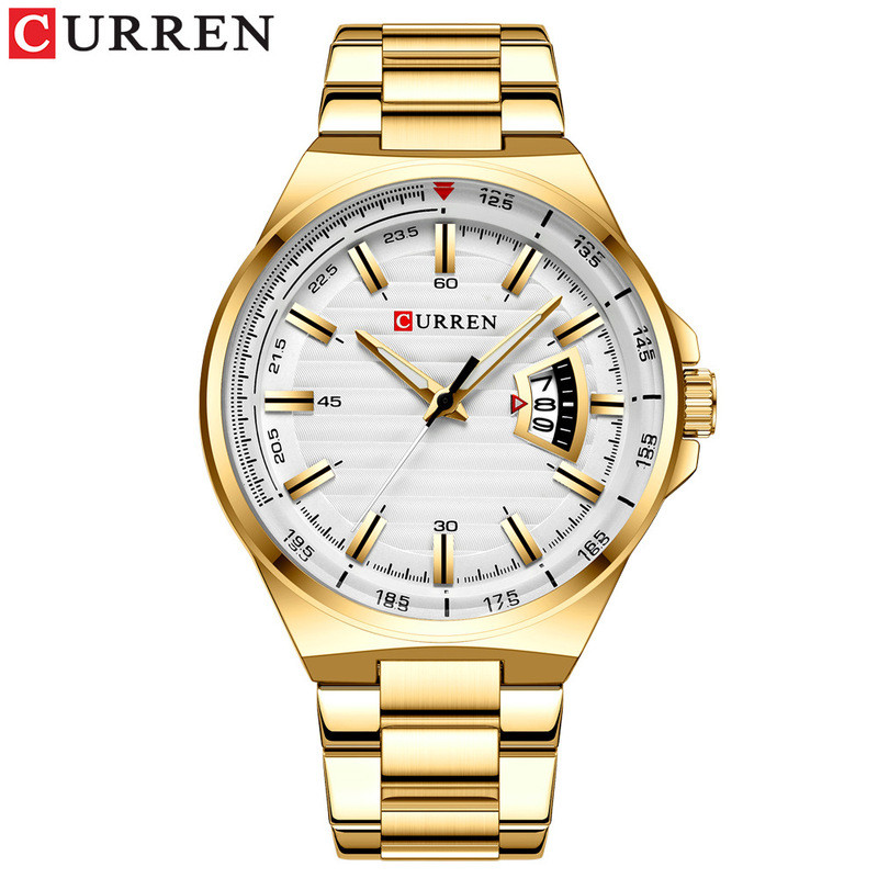 Curren/Curren 8375 วงเหล็กนาฬิกาควอทซ์กันน้ําปฏิทินนาฬิกาผู้ชายนาฬิกาธุรกิจผู้ชาย