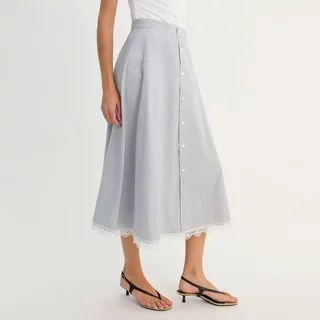 [Pomelo] กระโปรงแต่งขอบลูกไม้ / Lace Trim Midi Skirt