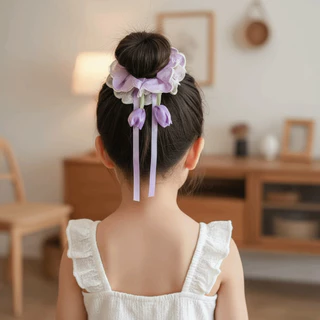 SHOESALON เนคไทผมริบบิ้น, ยางรัดผมทิวลิปสไตล์หวานหลากสี, ที่ใส่ผมหางม้าของเด็กผู้หญิง Handmade-feel ดอกไม้น้ําหนักเบาเด็ก Bun Maker เด็ก