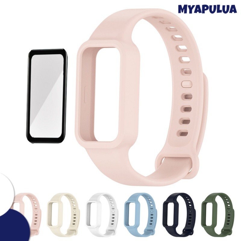 สายรัดกรณีซิลิโคนฟิล์มแก้วนิรภัย for Xiaomi Band 9 Active / Redmi Smart Band 3 ปกป้องหน้าจอ สายรัดข้อมือยางอ่อนด้วย