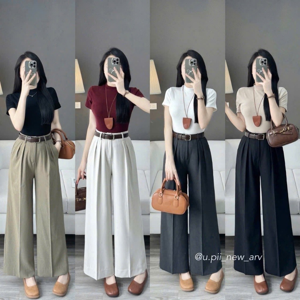 (M6370) กางเกงขาตรงเอวสูงสตรี Flattering Long Japanese Gold Fabric L1 Hack Shape มาพร้อมเข็มขัดโดย M