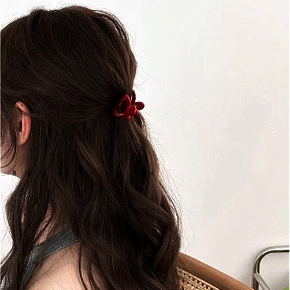 Ahellogirl مشبك شعر كلاو أحمر ملتوٍ — ستايل كوري — صورة 6