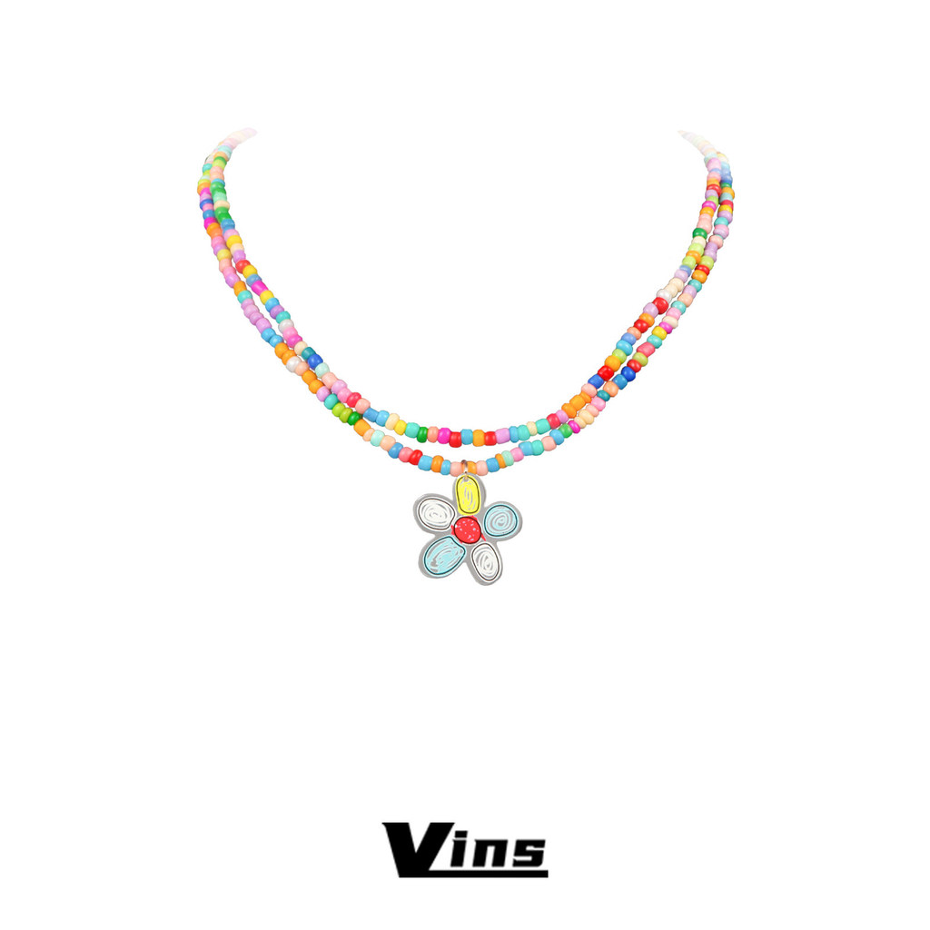 สร้อยคอลูกปัด สร้อยคอ สร้อยคอแฟชั่น Vins Double Color Sunflower Sweet Cool Female Beaded