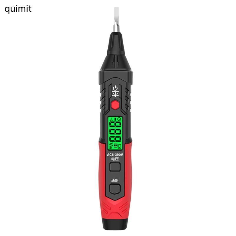 QUIM เครื่องทดสอบแรงดันไฟฟ้าแบบไม่สัมผัสเครื่องทดสอบไฟฟ้า AC6V-390V Digital Buzzers Alarm Live Wire 