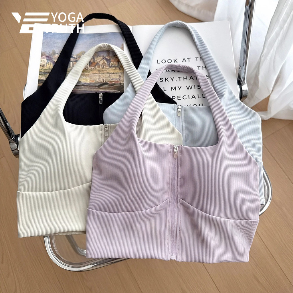 YOGATRUTH(เบาะคงที่) สปอร์ตบราซิปหน้า Halter Beauty Back Breathable Bra Gym การออกกําลังกาย