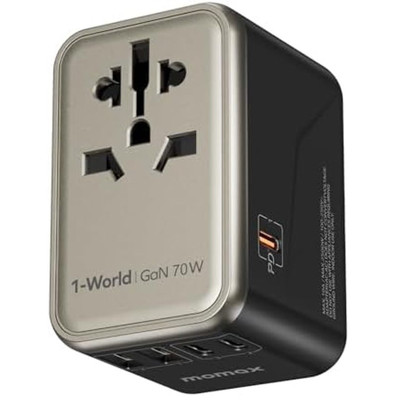 MOMAX อะแดปเตอร์สําหรับเดินทางอเนกประสงค์ 70W GaN, 3 USB-C PD & 2 USB-A QC, International Power Adap