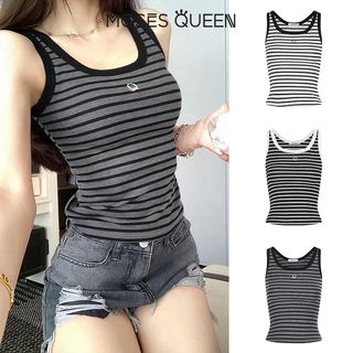 MOSESQUEEN เสื้อคล้องคอปักลายแมทช์สีใหม่ที่ทันสมัยและลําลองอเนกประสงค์สําหรับทั้งเสื้อนอกและชุดด้านใน ไม่มีแขน ทรงสั้น #63783-2