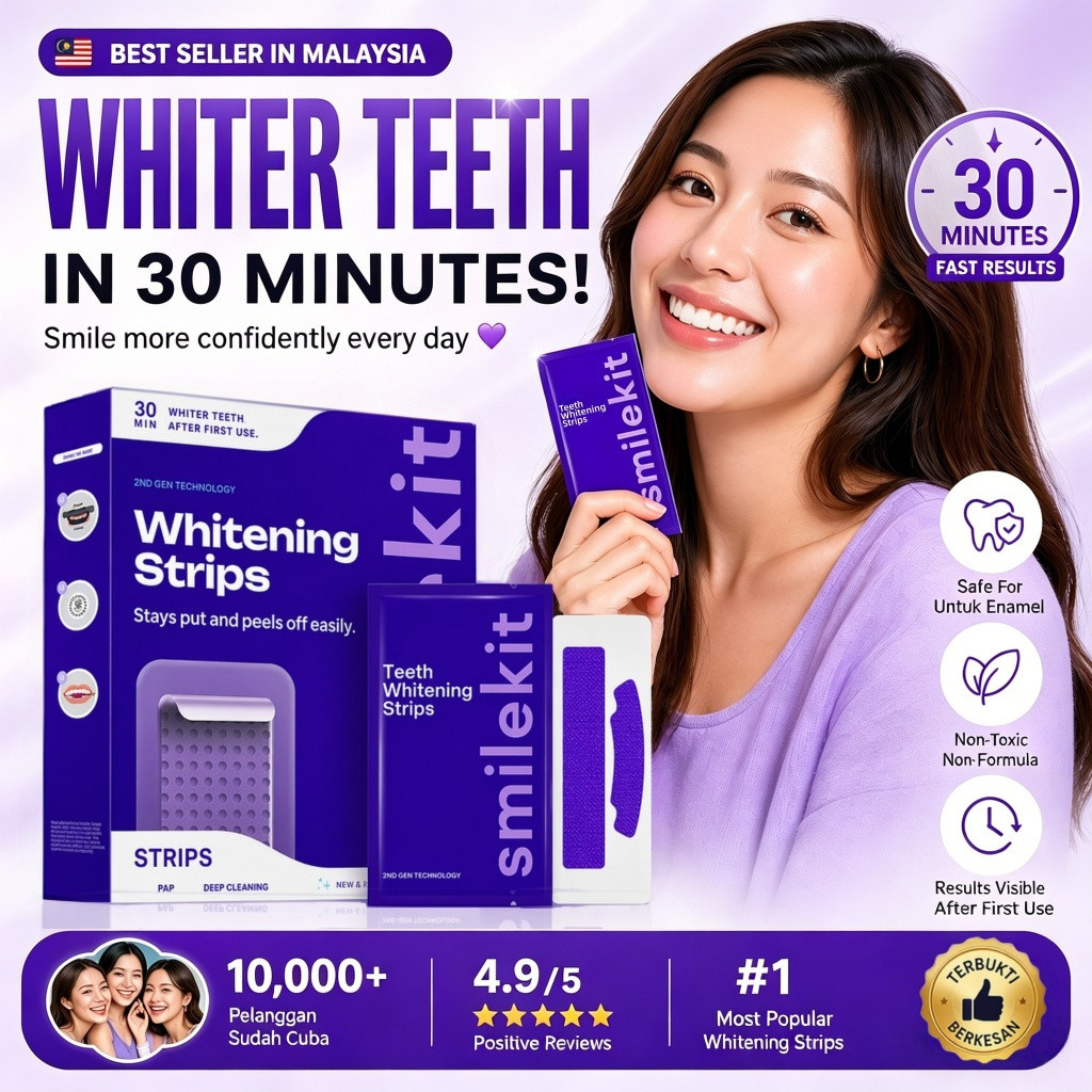 SG บรรจุภัณฑ์ใหม่ 7 SmileKit V34 Whitening Strips (สีม่วง) - ขจัดคราบ