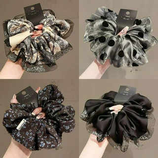 Vintage Black Series ขนาดใหญ่ซาติน Scrunchie ผม Tie หางม้าอุปกรณ์เสริมผม