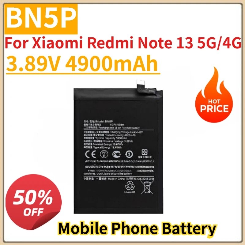 คุณภาพสูงใหม่ 3.89V 4900mAh แบตเตอรี่โทรศัพท์มือถือ BN5P สําหรับ Xiaomi Redmi หมายเหตุ 13 5G/4G