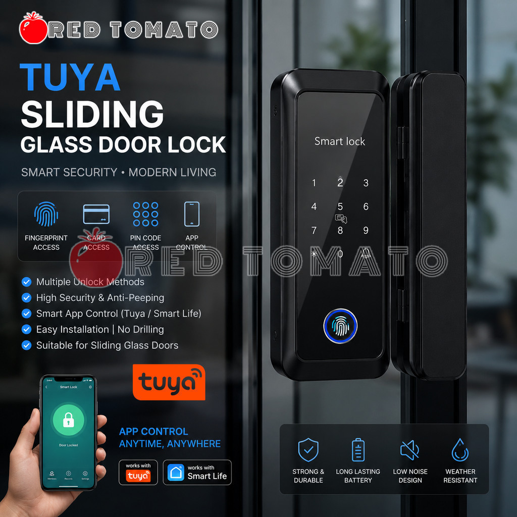 RED TOMATO TUYA ล็อคประตูกระจกบานเลื่อน ล็อคบลูทูธ Passage Wifi Gateway ปลดล็อคระยะไกล อัจฉริยะ Pint