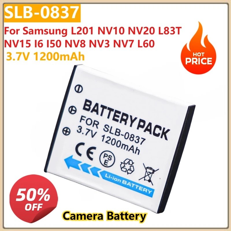 สําหรับ Samsung L201 NV10 NV20 L83T NV15 I6 I50 NV8 NV3 NV7 L60 เปลี่ยนแบตเตอรี่กล้อง SLB0837 SLB-08