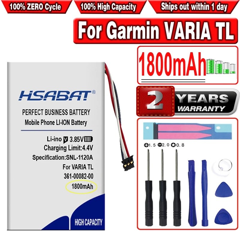 HSABAT 1800mAh 361-00082-00 แบตเตอรี่ GPS สําหรับ Garmin Varia TL, RTL510, Varia RTL501, 010-01951-0