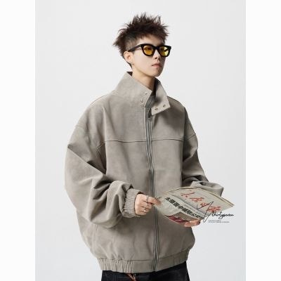 สไตล์เกาหลี American Street Wear Fashion Retro cleanfit เสื้อแจ็คเก็ตหนังผู้ชายแนวโน้มเที่ยวบิน Tie-